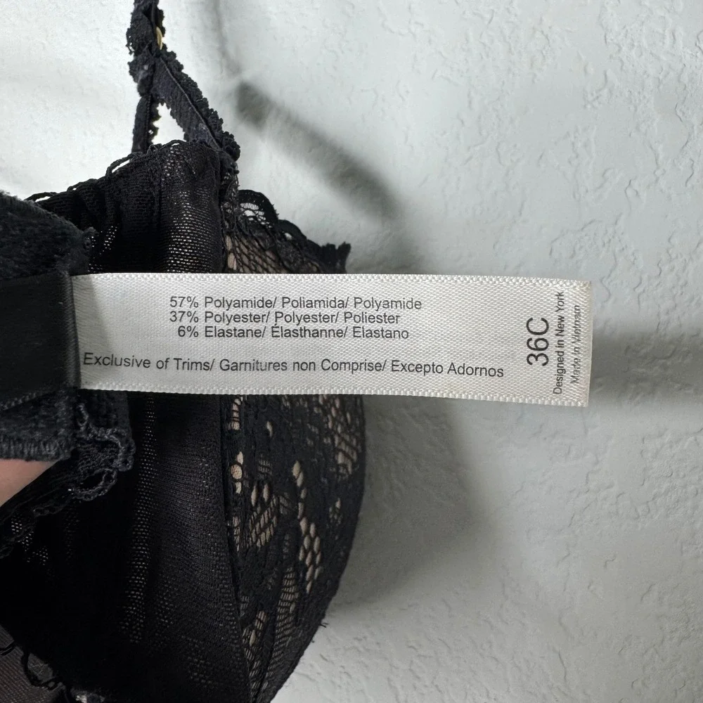 Adore Me Kimmy Black Push Up Lace Cage Balconette Bra 36C Underwire Strappy
